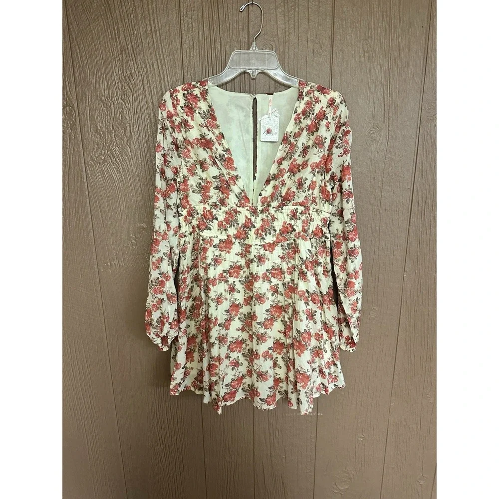 NWT Free People Women's Keep You Smocked Mini Dress Long Sleeve Fall Floral
